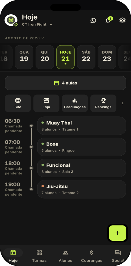 Home do Fitblox no iPhone: agenda do CT Iron Fight